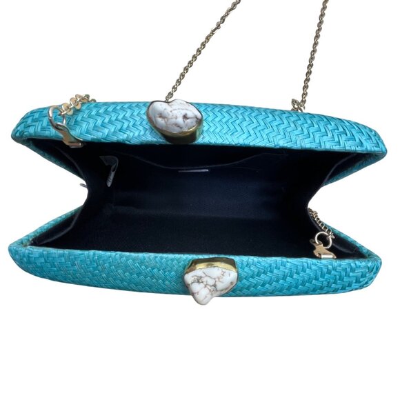 Kayu Women’s Turquoise Woven Gold Clasp Closure Chain Strap Clutch Bag Size S - Picture 9 of 10